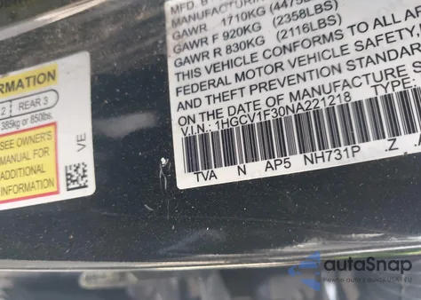 2022 Honda Accord Sport z USA, uszkodzony, nr VIN 1HGCV1F30NA221218